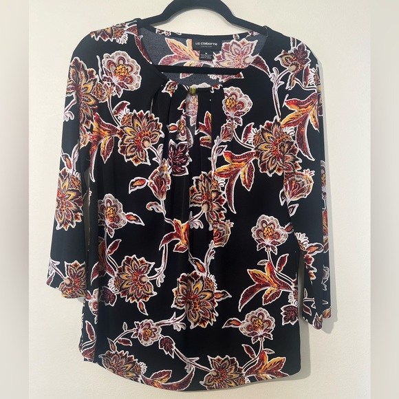 Liz Claiborne Tops - Liz Claiborne Career‎ top women’s M business casual slinky keyhole floral black